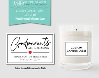 Candle label for Godparents, Personalized godparent Gift, godparent gifts thank you, custom candle label, Gift from Godchild, label ONLY