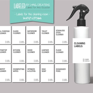 cleaning labels - home / cleaning organization - custom labels available - Labels for Containers and Jars - cleaning labels - labels only