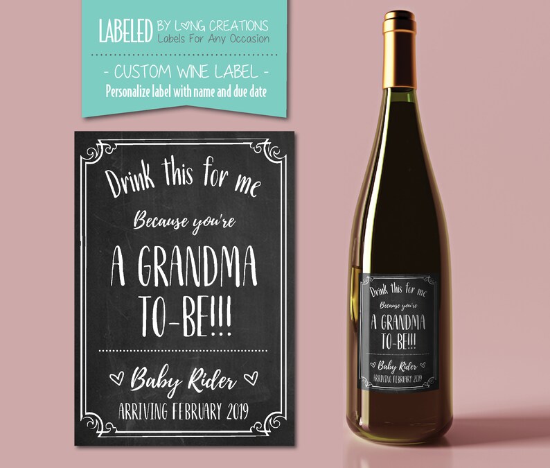 grandma to be wine label new grandma gift pregnancy announcement / reveal baby announcement personalized sticker custom label image 1