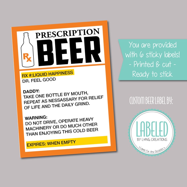 beer prescription label funny beer labels gift for dad etsy