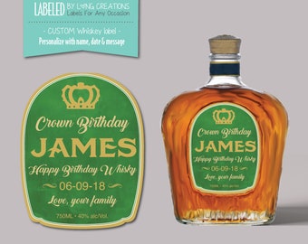 birthday label - label for Crown apple bottle - personalized whiskey label - Crown Birthday - gift for birthday - custom liquor label