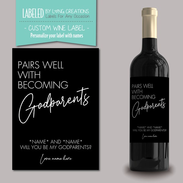 godparent gift, pairs well with becoming godparents wine label, will you be my godparent proposal, personalized godparent gift from godchild