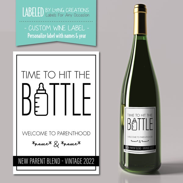 welcome to parenthood wine label - new parent gift - new mommy / daddy gift - new parent wine - baby shower gift - time to hit the bottle