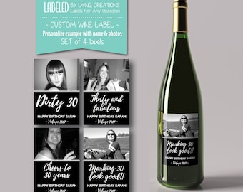 birthday wine labels - 30th birthday - dirty thirty labels - custom wine label - milestone wine label - birthday gift - waterproof label