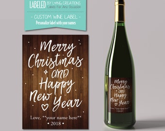 christmas wine label - wine label gift - merry christmas & happy new year label - christmas gift - holiday label - custom wine bottle label