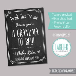 grandma to be wine label new grandma gift pregnancy announcement / reveal baby announcement personalized sticker custom label image 2