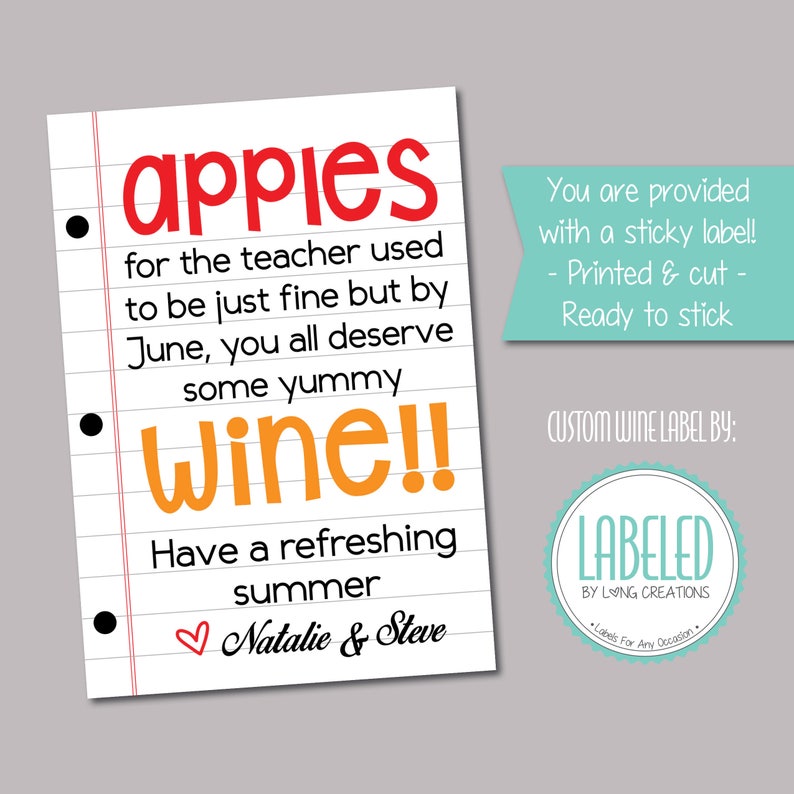 teacher wine label gift for teacher wine sticker custom wine label personalized teacher gift teacher appreciation gift waterproof image 2
