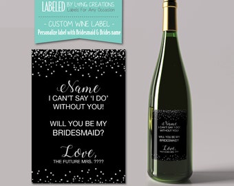 bridesmaid proposal wine label - will you be my bridesmaid label - wedding wine - gift for bridesmaid - personalized wedding sparkle label