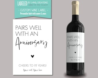 anniversary wine label, gift for couple, pairs well with an anniversary, personalized anniversary gift, anniversary gift, gift for him / her