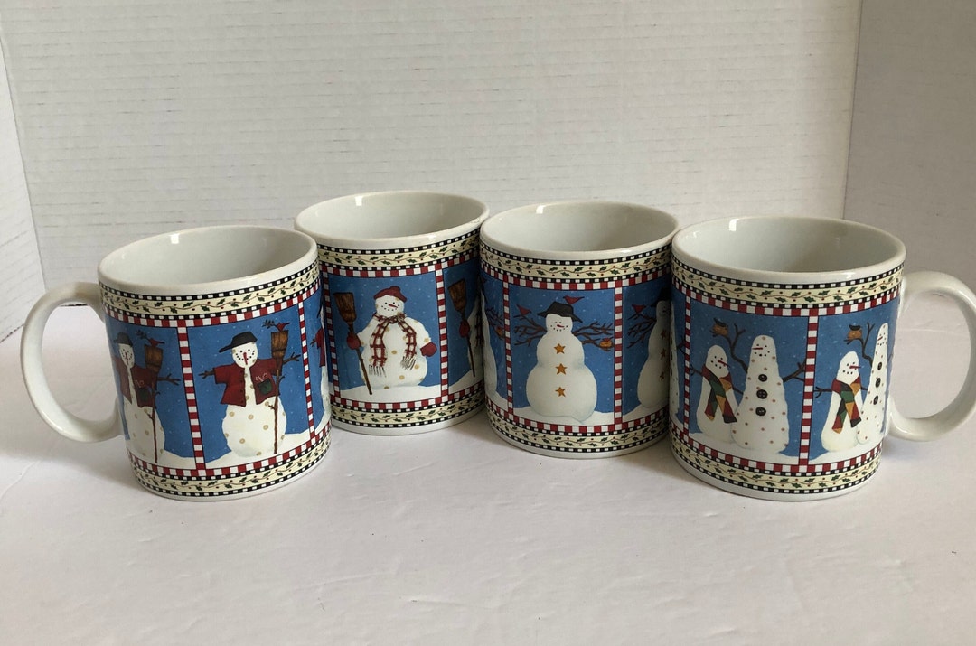Debbie Mumm 4 Snowman Mug Set 12oz. Ceramic Christmas Coffee Etsy