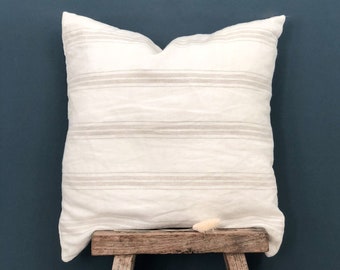 Natural Light Beige Striped Linen Cushion Cover, Farmhouse Decor, Neutral Pillow 18 inch