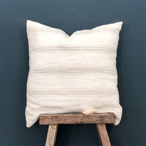 Natural Light Beige Striped Linen Cushion Cover, Farmhouse Decor, Neutral Pillow 18 inch image 1