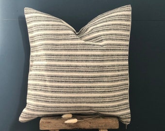 Black Striped Cotton Cushion Cover, Farmhouse Decor, Neutral Pillow 18 inch