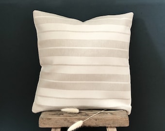 Light Beige Striped Cushion Cover, Farmhouse Decor, Neutral Pillow 18 inch