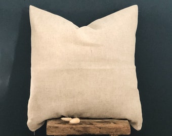 Beige Linen Cotton Cushion Cover, Farmhouse Decor, Neutral Pillow 18 inch