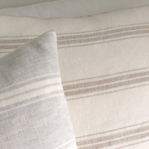 Natural Light Beige Striped Linen Cushion Cover, Farmhouse Decor, Neutral Pillow 18 inch image 3