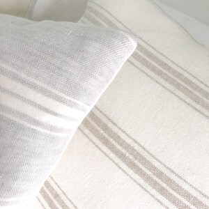 Natural Light Beige Striped Linen Cushion Cover, Farmhouse Decor, Neutral Pillow 18 inch image 4