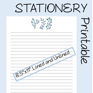 Floral printable stationery paper | 8.5&quot;x11&quot; | Lined unlined | digital writing paper | letter writing paper |  instant download | journaling