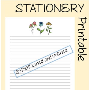 Floral printable stationery paper | 8.5&quot;x11&quot; | Lined unlined | digital writing paper | letter writing paper |  instant download | journaling
