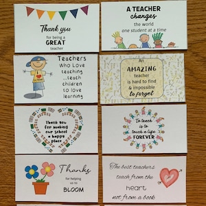Cartes de remerciement imprimables TEACHER, lot de 10, cartes d'appréciation des enseignants, mini cartes, téléchargement instantané, petite carte, PDF (THKSTEACH3)