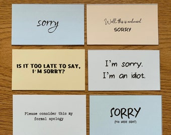 Printable apology mini cards, set of 10, instant download, i'm sorry, ink friendly, funny sorry card, apology card, sarcastic card (Set #2)