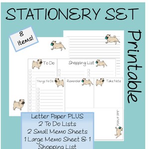 2 Pugs Printable Stationery Paper Set to Do Lists &amp; Memo - Etsy