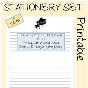 PIANO Printable Stationery Paper Set + to Do List &amp; Memo Sheets (6 ...
