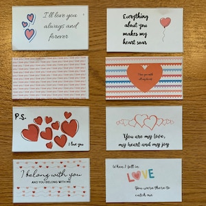 Mini cartes LOVENOTES imprimables, lot de 10, mini cartes, je t'aime carte, Saint Valentin, anniversaire, fiançailles, téléchargement instantané PDF