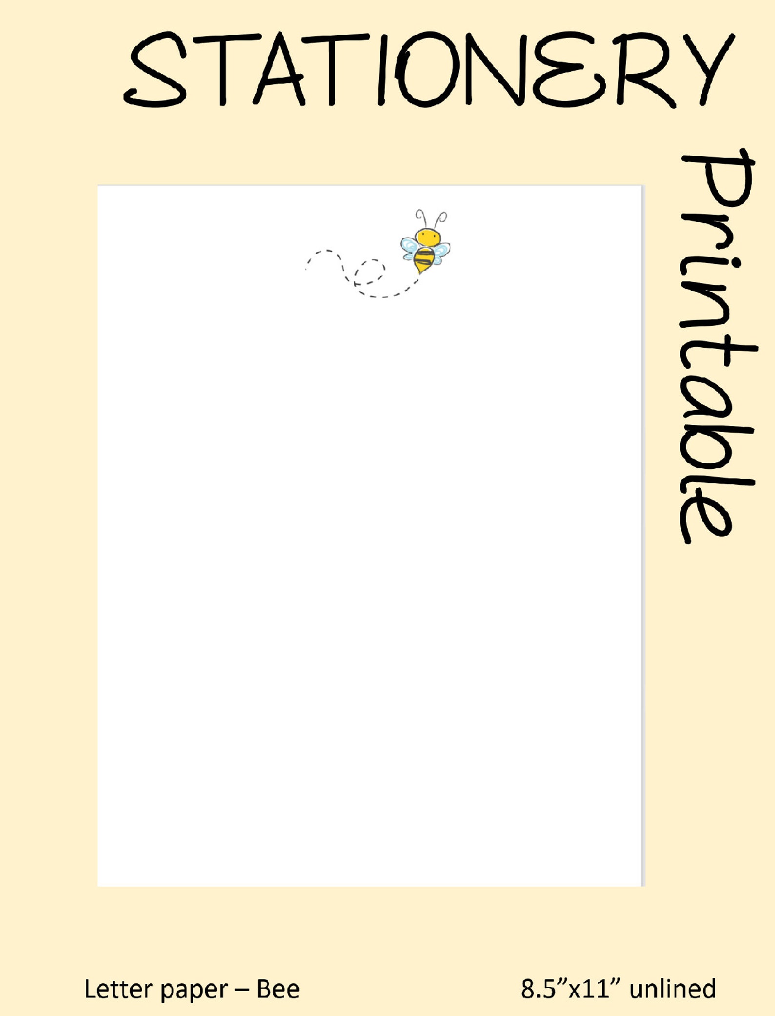 Bee printable stationery paper 8.5x11 Lined | Etsy