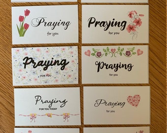 Printable PRAYING FOR YOU cards, set of 10 mini cards, instant download, floral, hearts, Christian printable, church minicard, encouragement