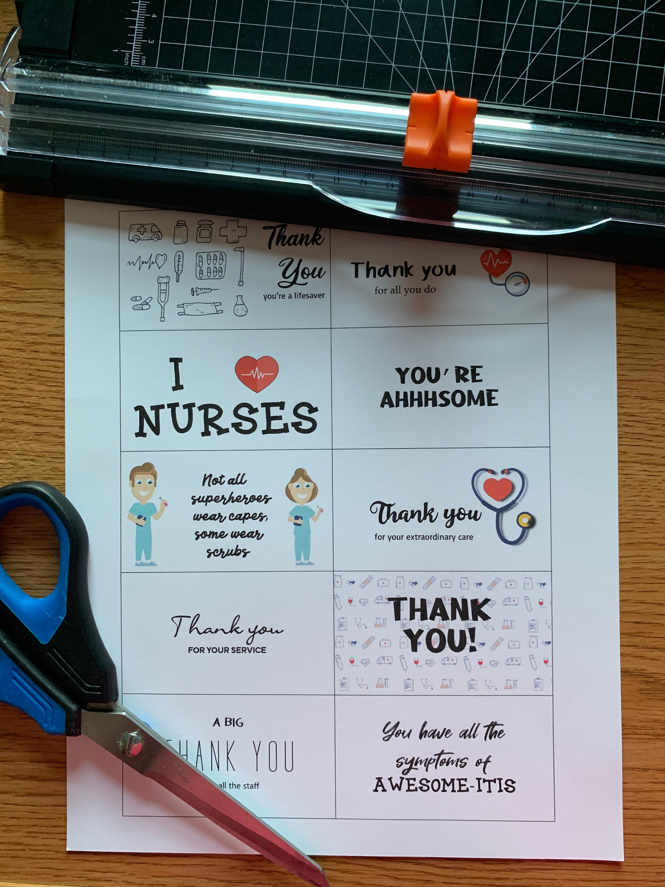 Printable NURSE Thank You Cards, Set of 10, Mini Cards, Instant ...