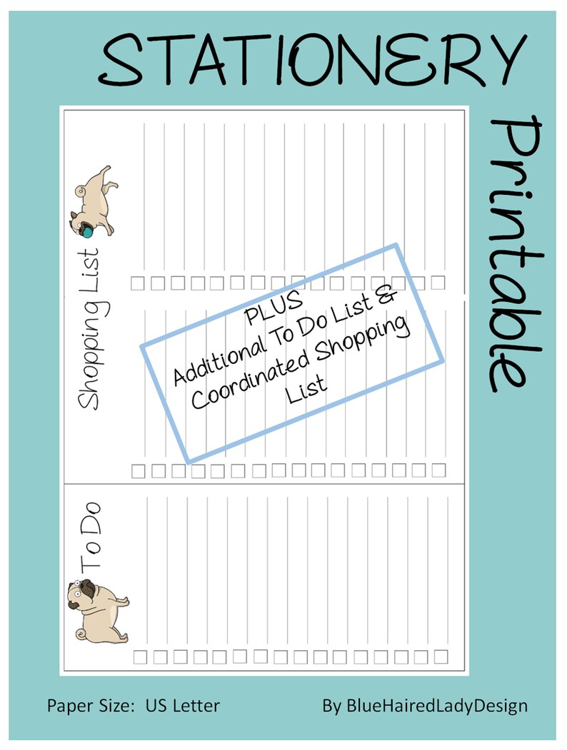 2 Pugs Printable Stationery Paper Set to Do Lists &amp; Memo - Etsy