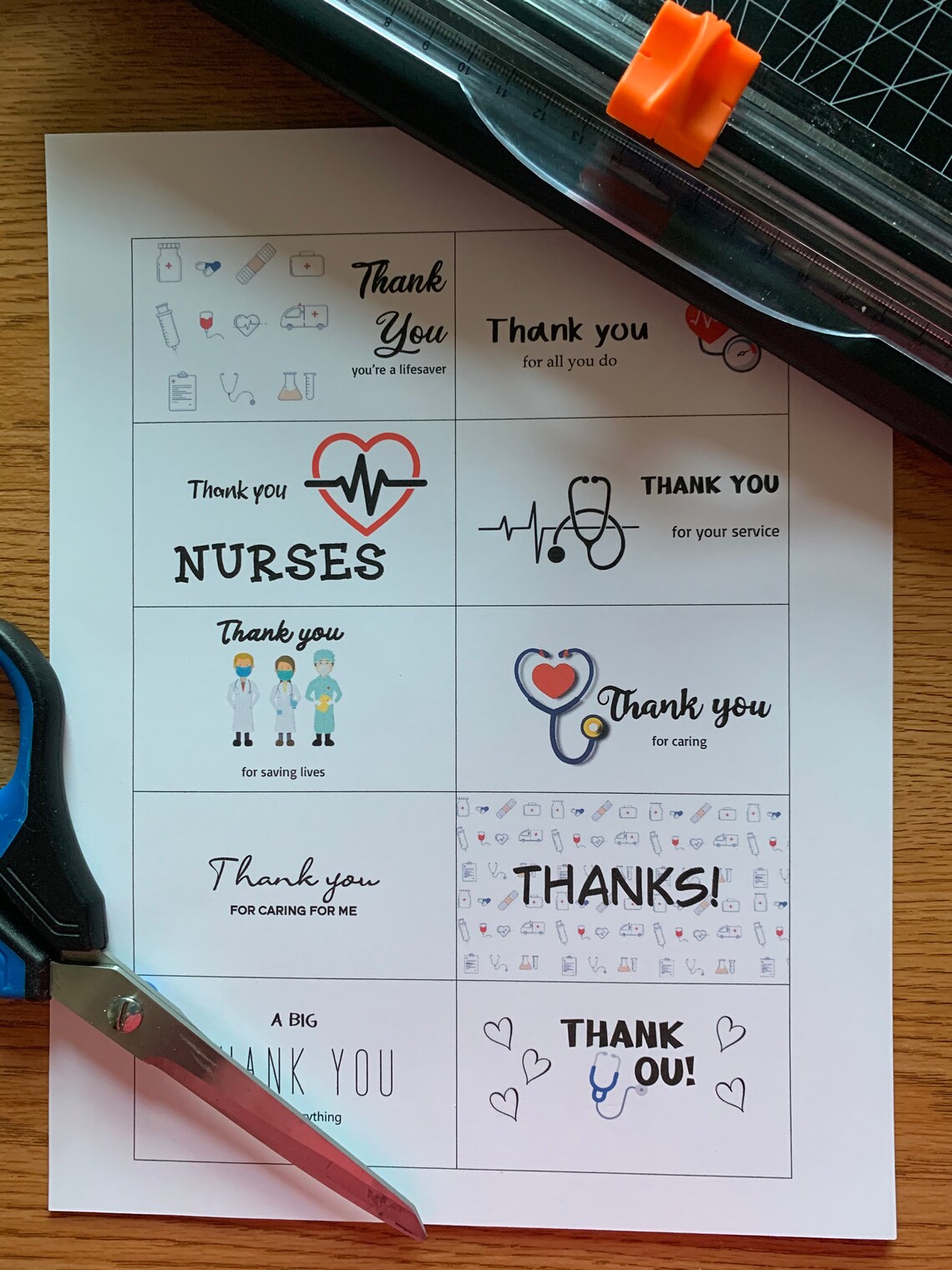 Printable NURSE Thank You Cards, Set of 10, Mini Cards, Instant ...