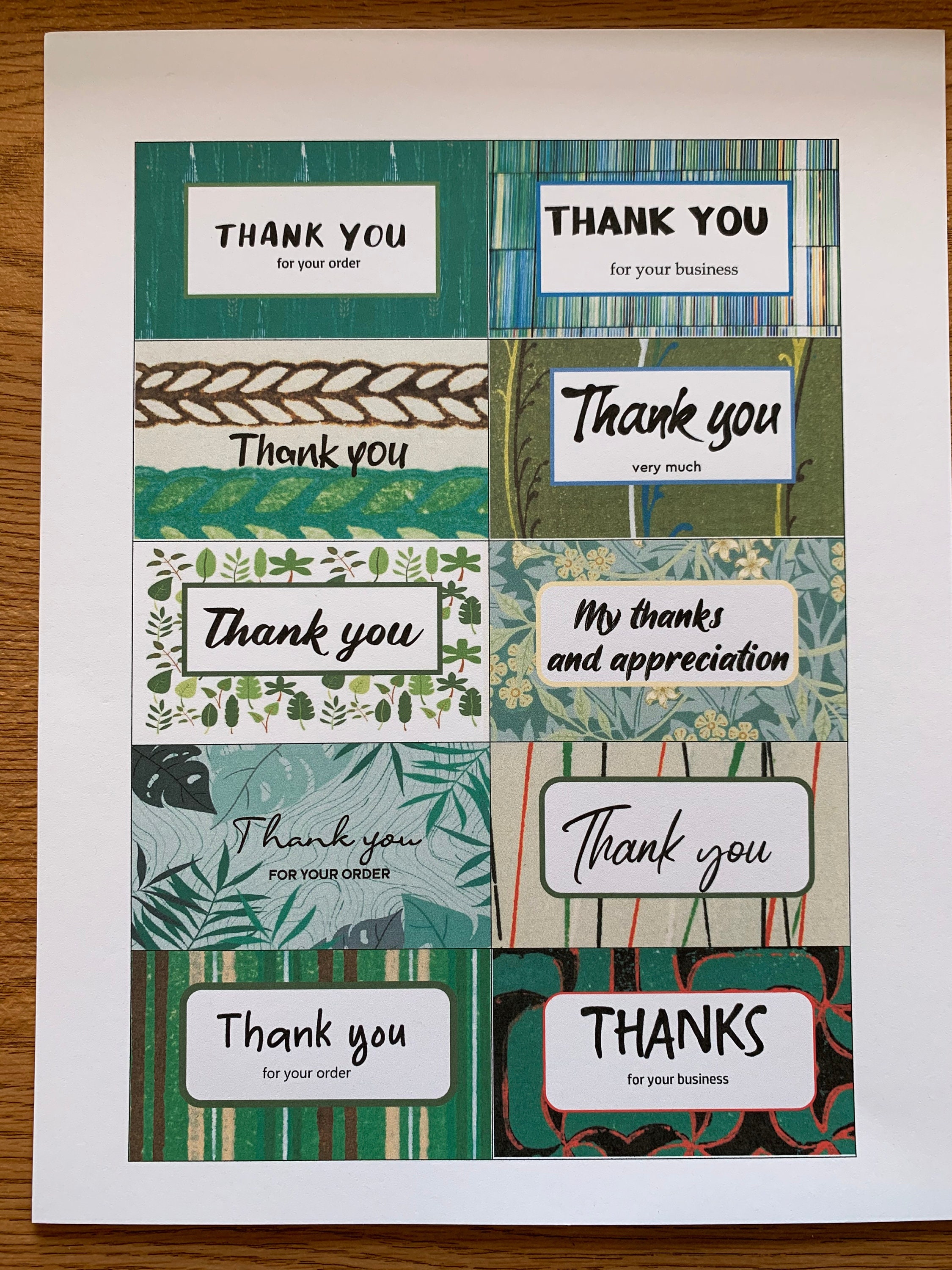 Printable THANK YOU for Your Order Cards, Set of 10, Mini Cards ...