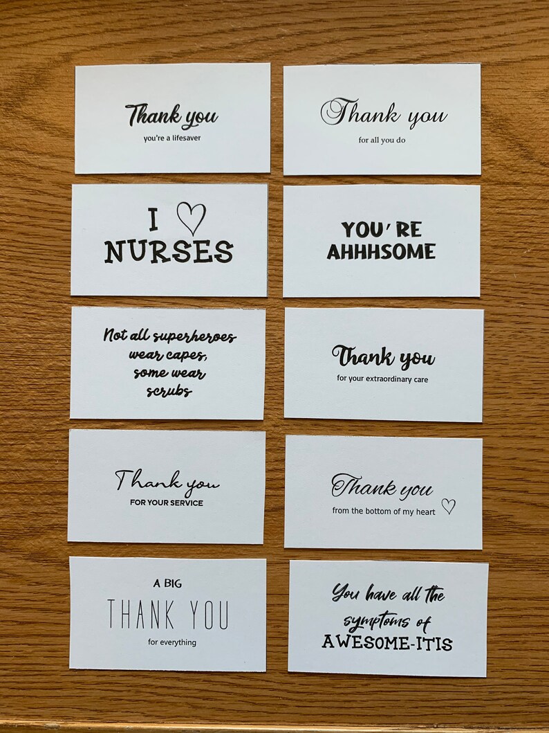 Printable NURSE Thank You Cards, Set of 10, Mini Cards, Instant ...