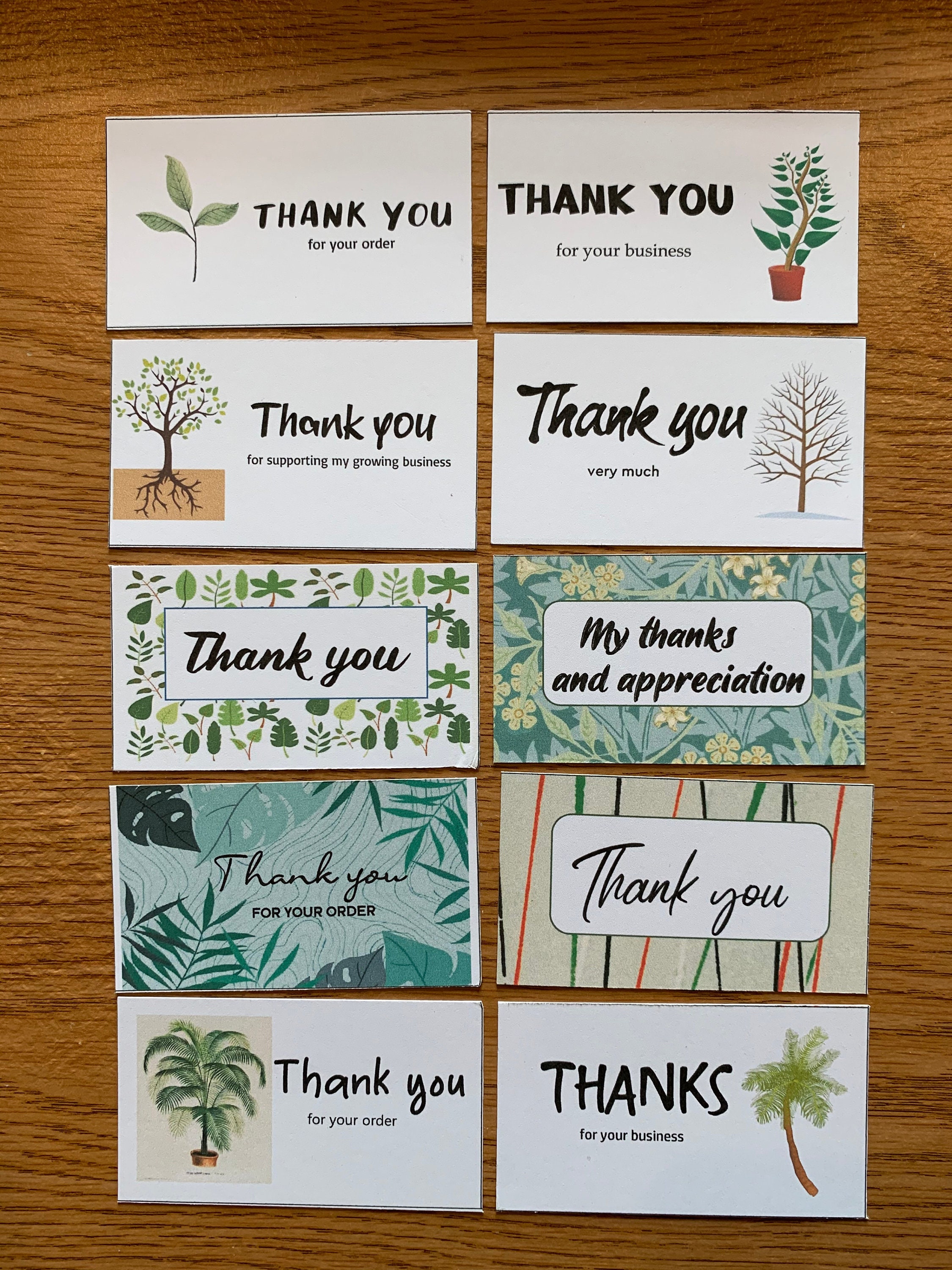 printable thank you for your order cards, set of 10, mini cards