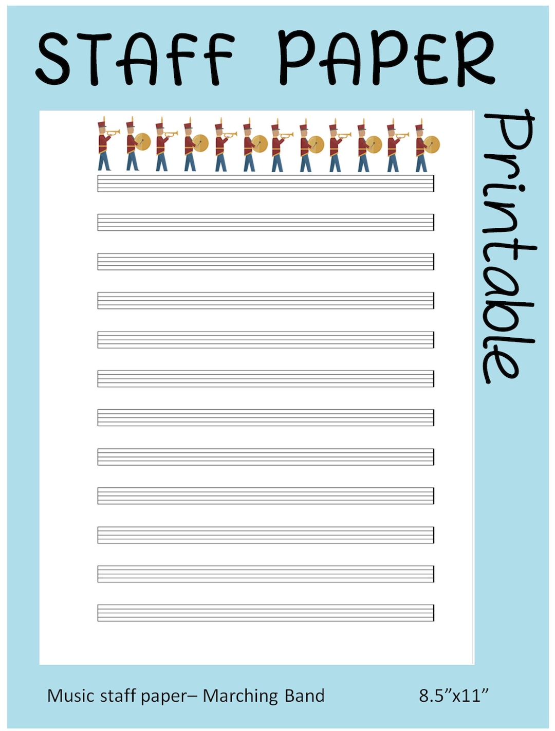 MARCHING BAND Printable Sheet Music Paper | Instant Download | Blank Staff Paper | Blank Sheet ...