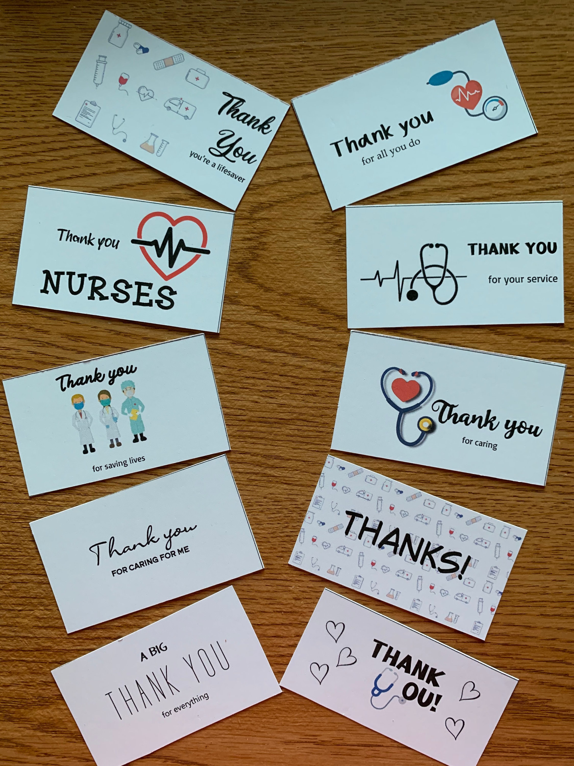 Printable NURSE Thank You Cards, Set of 10, Mini Cards, Instant ...