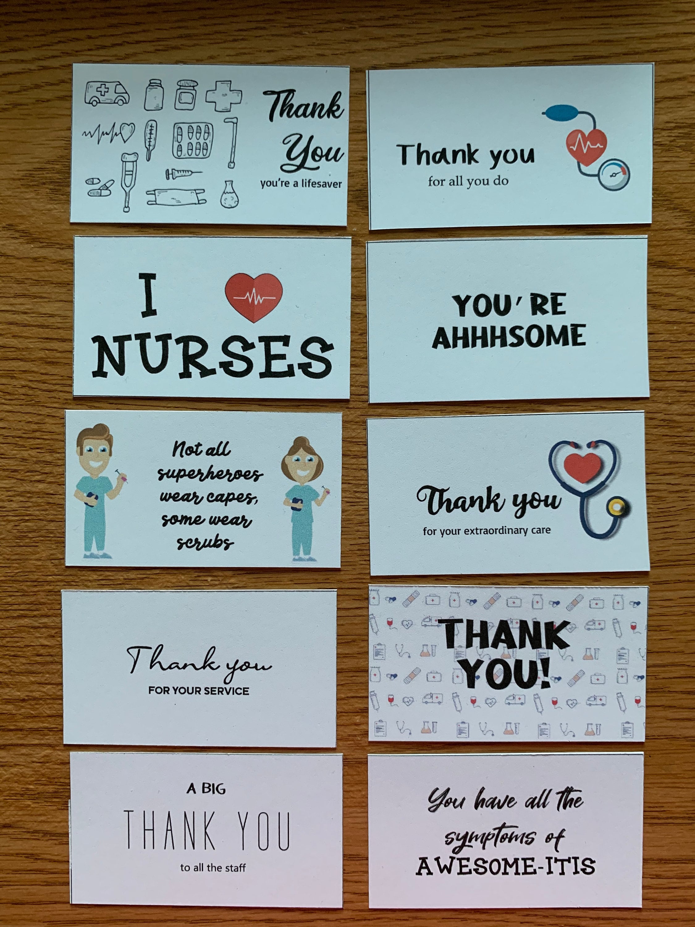 printable nurse thank you cards, set of 10, mini cards, instant