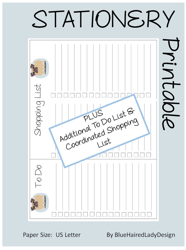 Pug Printable Stationery Paper Set to Do Lists &amp; Memo Sheets - Etsy