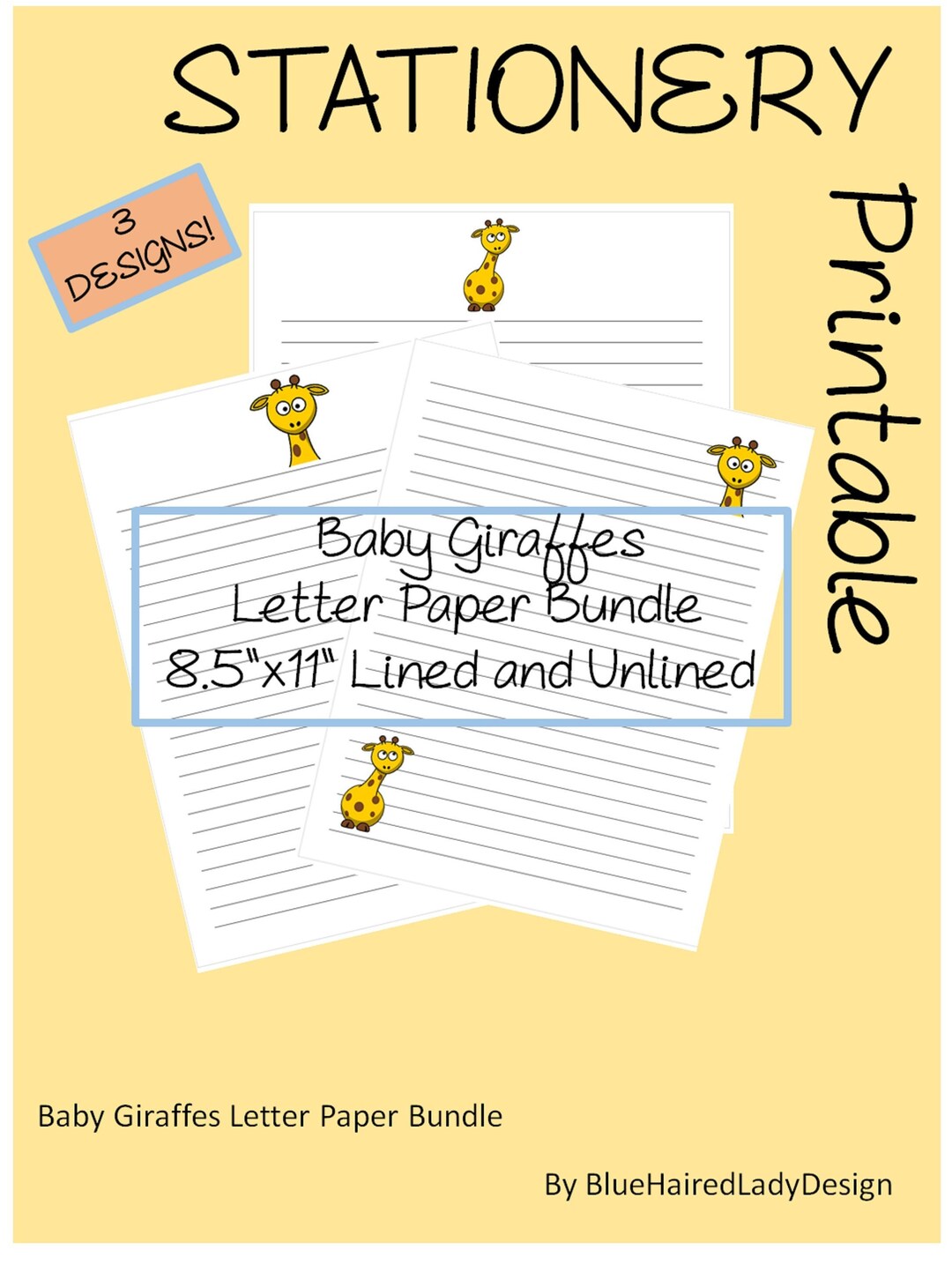 Baby Giraffe Printable Stationery Paper Set Lined Unlined - Etsy