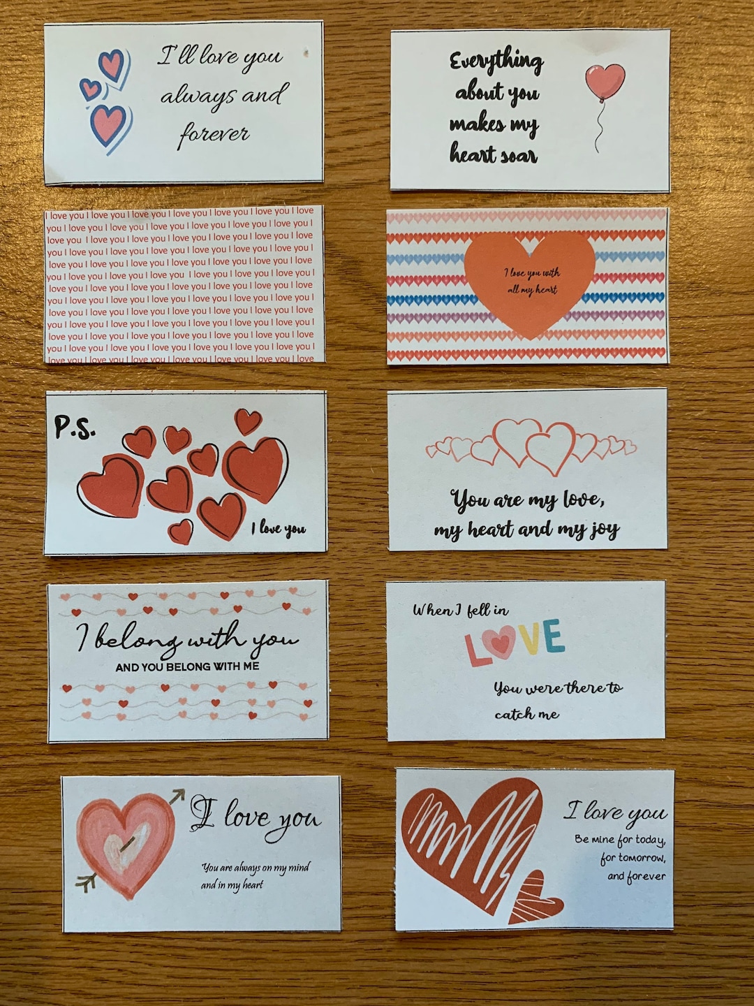 Buy Printable LOVENOTES Mini Cards, Set of 10, Mini Cards, I Love You Card,  Valentine's Day, Anniversary, Engagement, PDF Instant Download Online in
