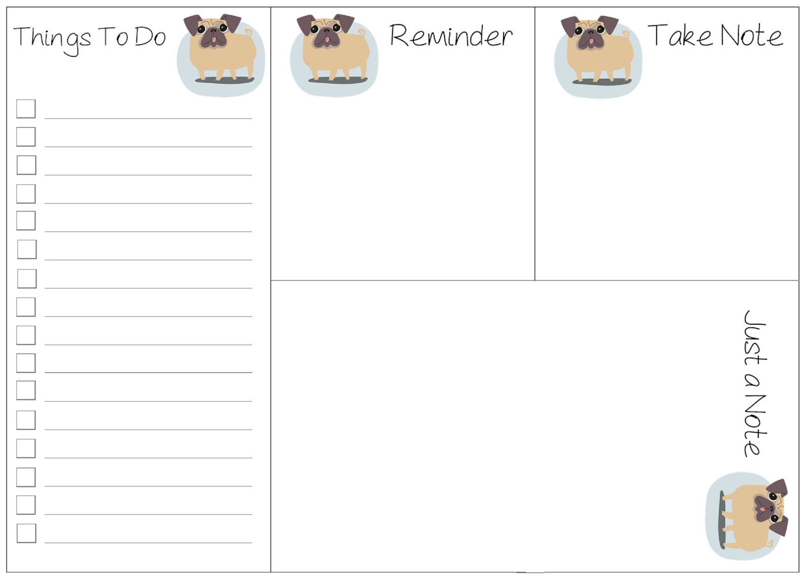 Pug Printable Stationery Paper Set to Do Lists &amp; Memo Sheets - Etsy