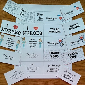 Printable NURSE Thank You Cards, Set of 10, Mini Cards, Instant ...