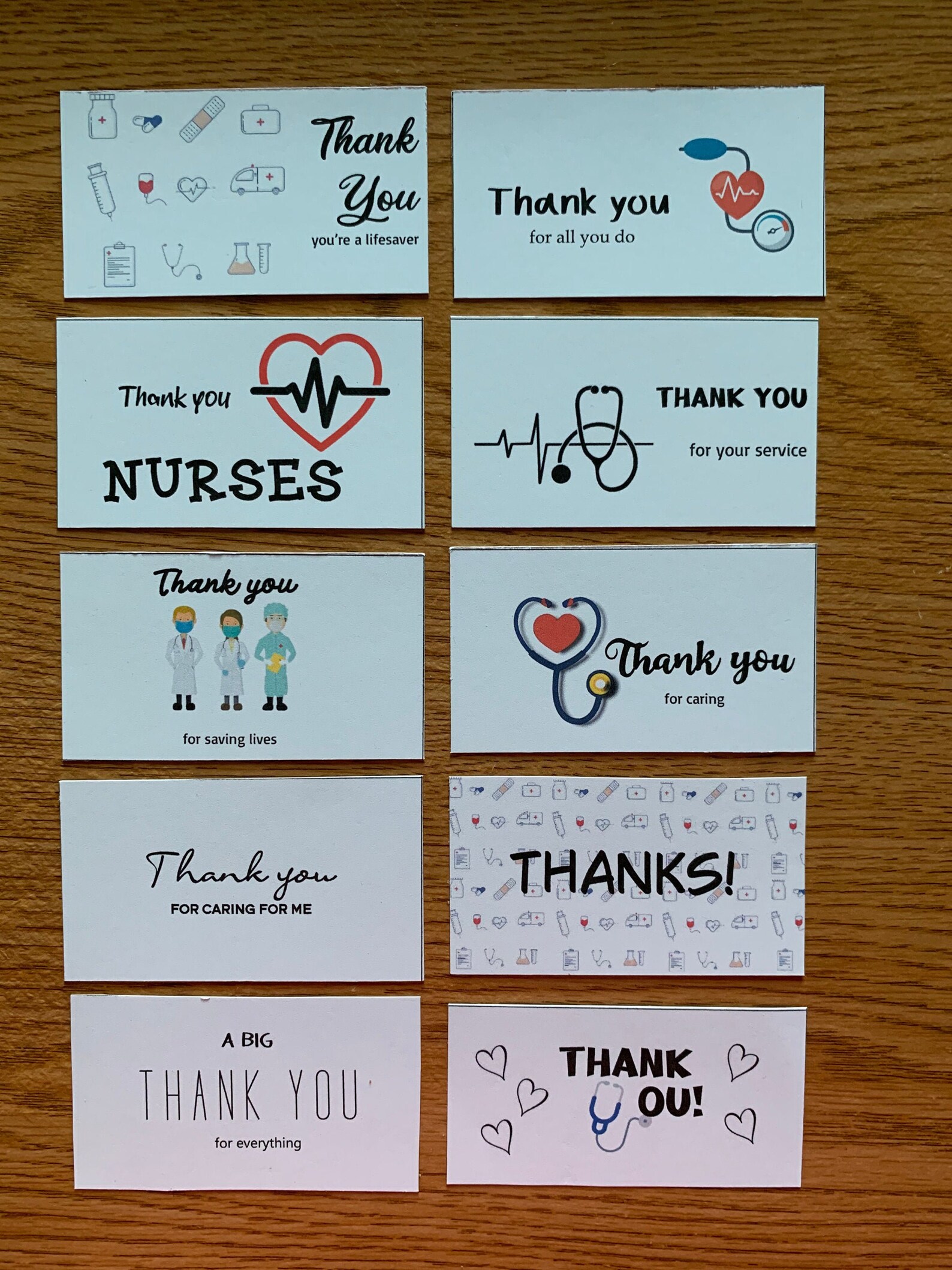 Printable NURSE Thank You Cards, Set of 10, Mini Cards, Instant ...