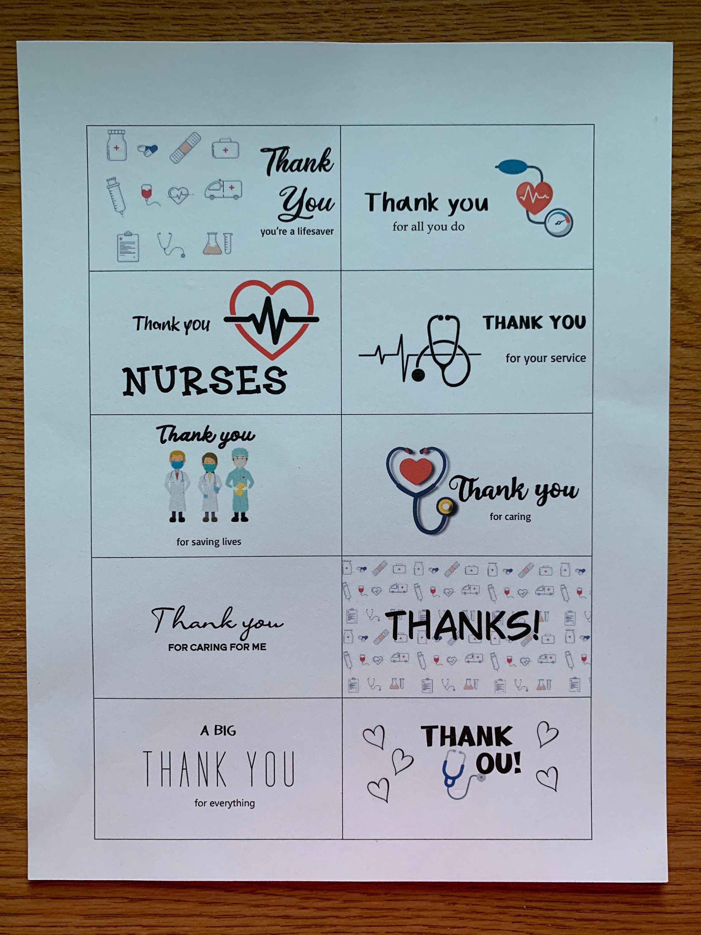 Printable NURSE Thank You Cards, Set of 10, Mini Cards, Instant ...
