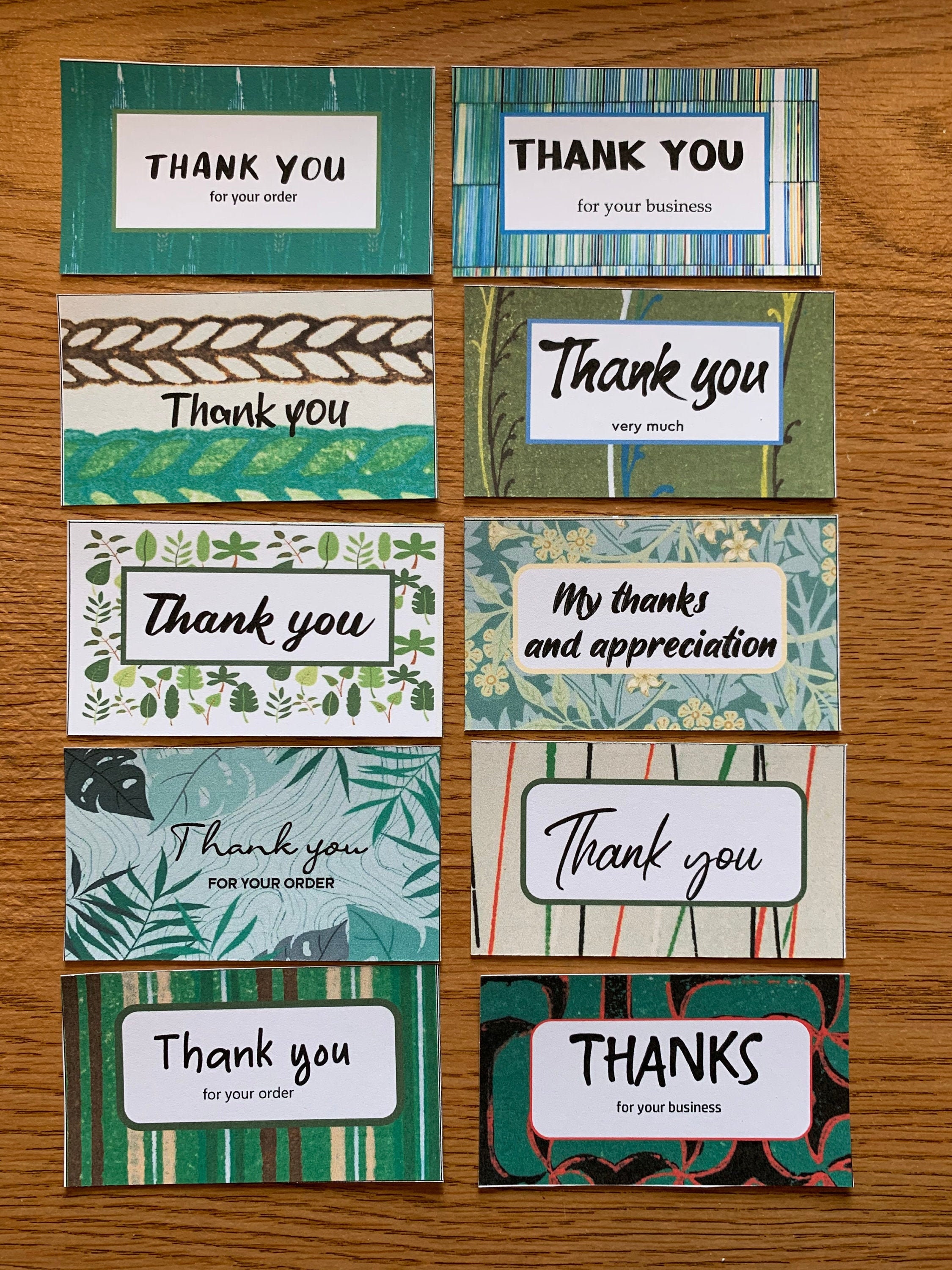 Printable THANK YOU for Your Order Cards, Set of 10, Mini Cards