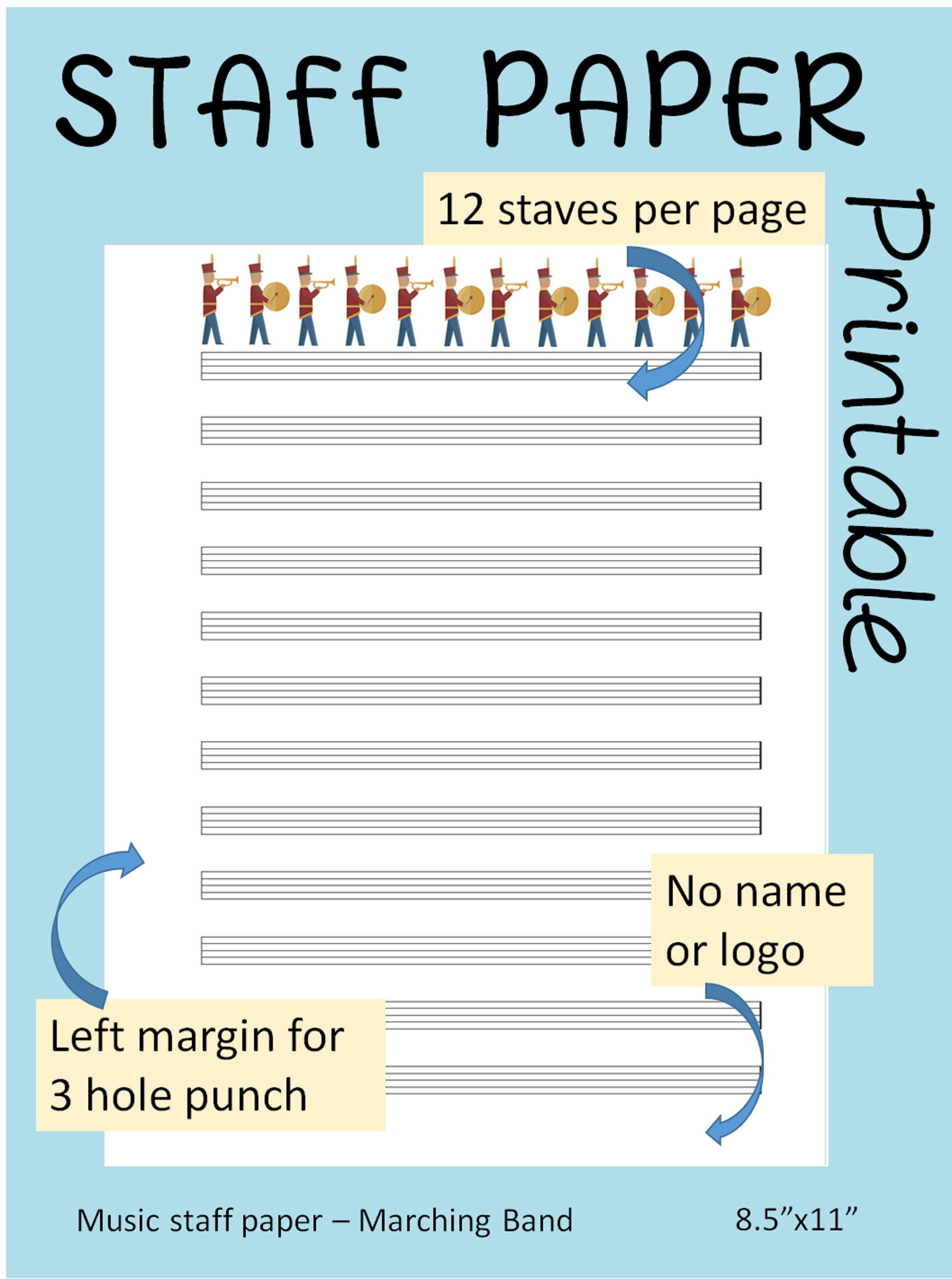 MARCHING BAND Printable Sheet Music Paper | Instant Download | Blank ...
