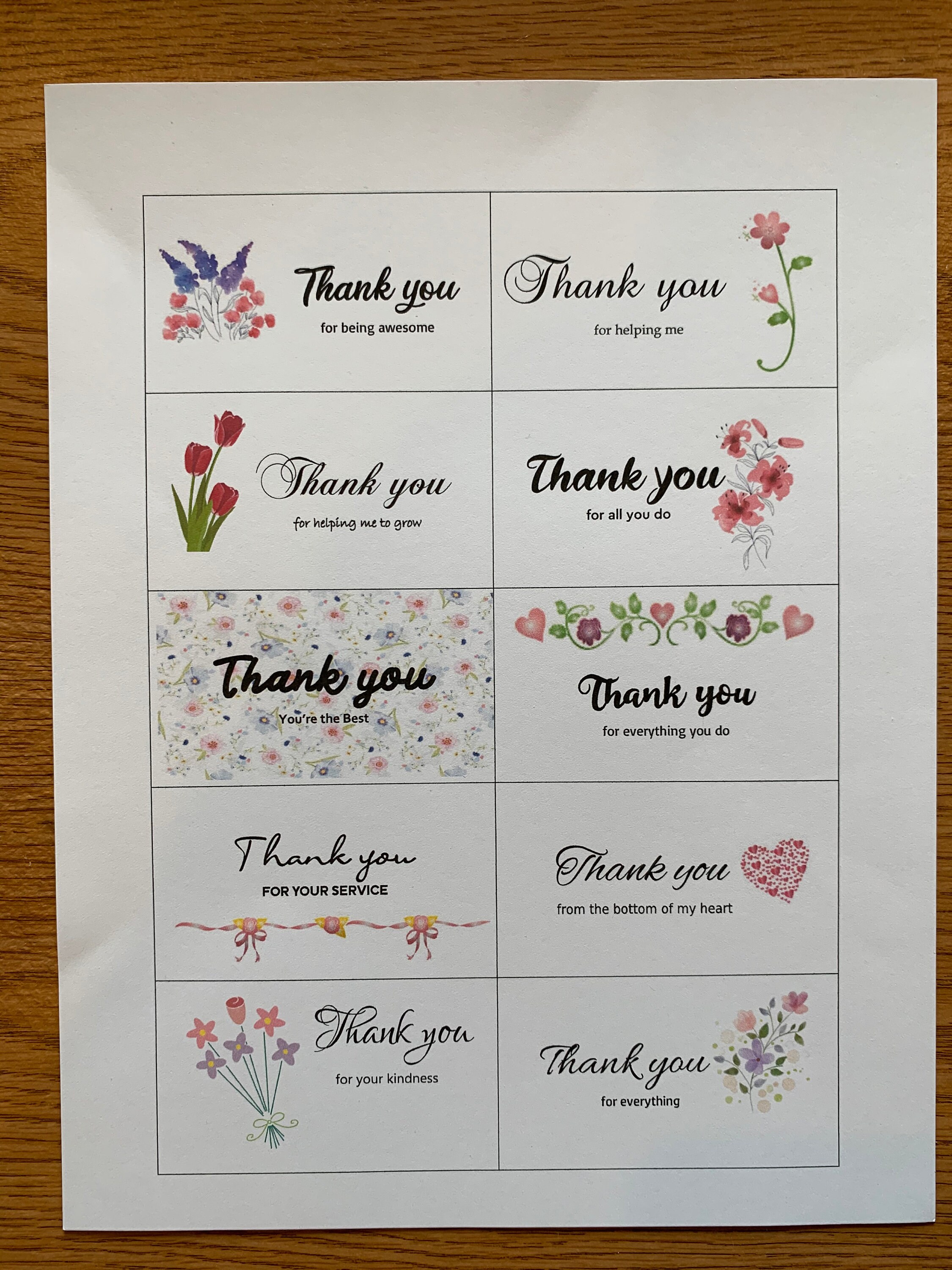 Printable THANK YOU Cards, Set of 10, Mini Cards, Instant Download ...