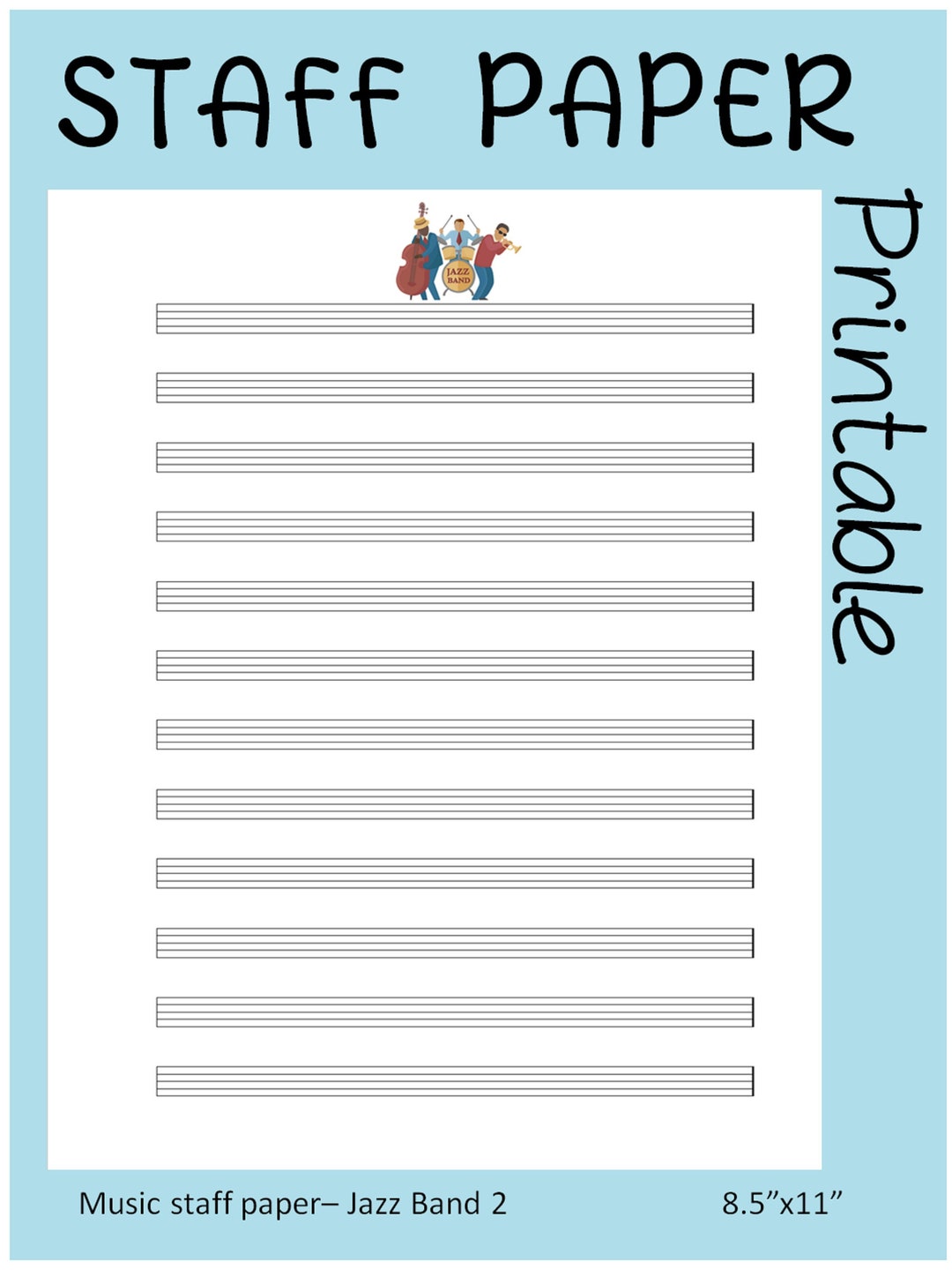 JAZZ BAND #2 Printable Sheet Music Paper | Instant Download | Blank ...